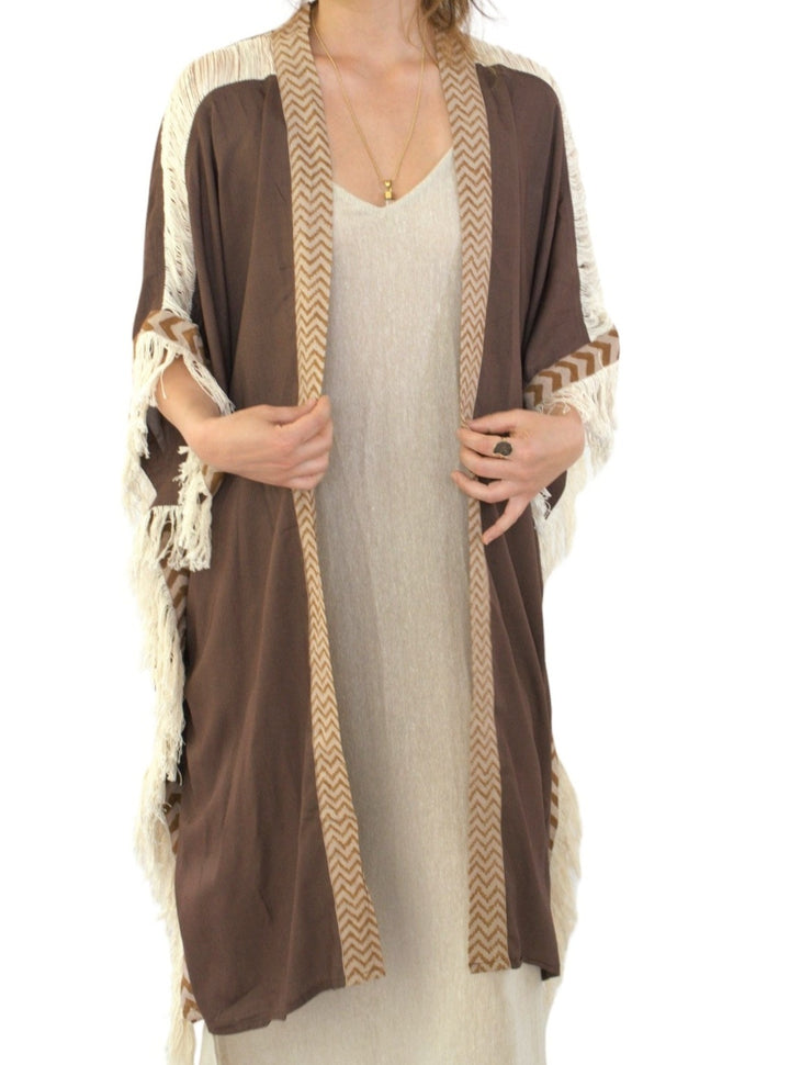 Cacao Closed-Back Fringe Poncho