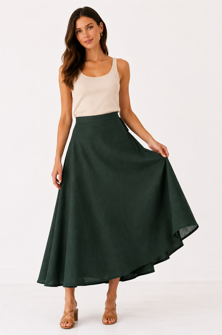 Organic Cotton Wrap Skirt (Forest Green)