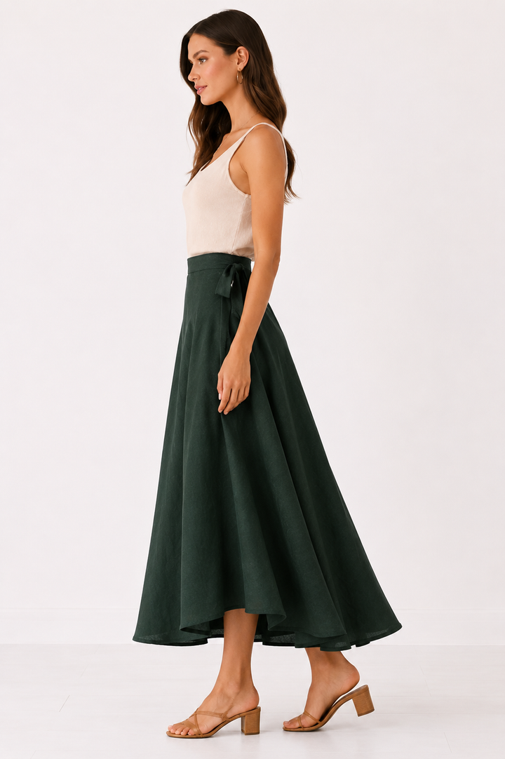 Organic Cotton Wrap Skirt (Forest Green)
