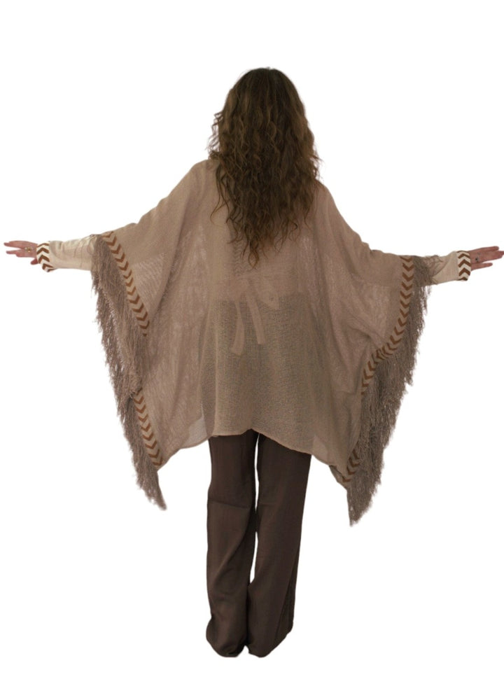 Dusty Rose Mesh Open Poncho with Fringe