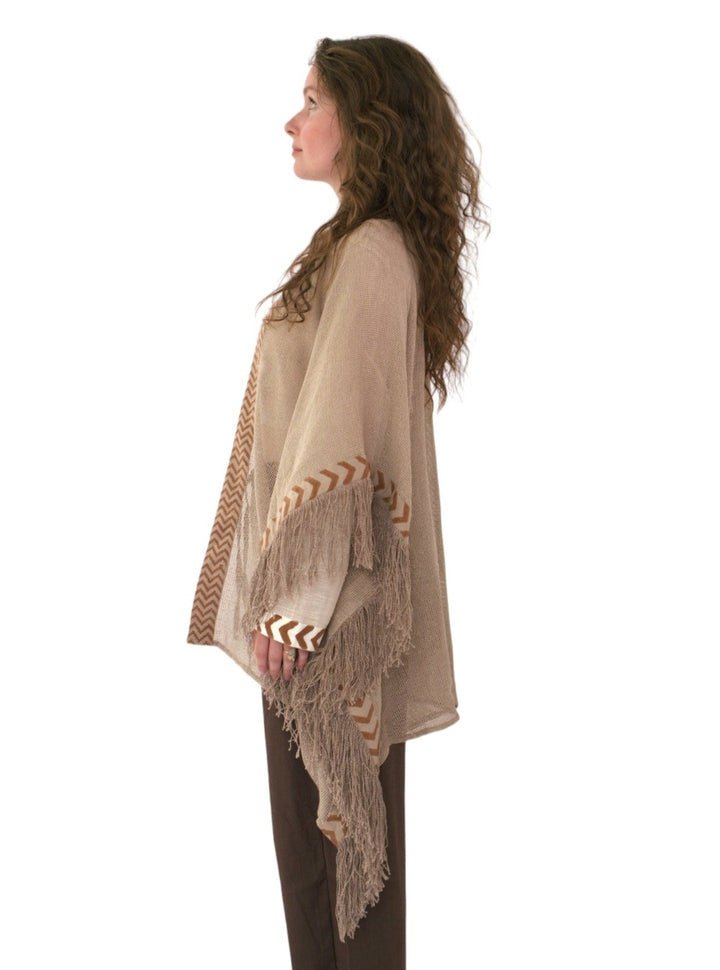 Dusty Rose Mesh Open Poncho with Fringe