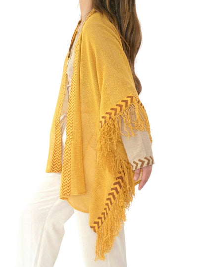 Turmeric Mesh Open Poncho with Fringe
