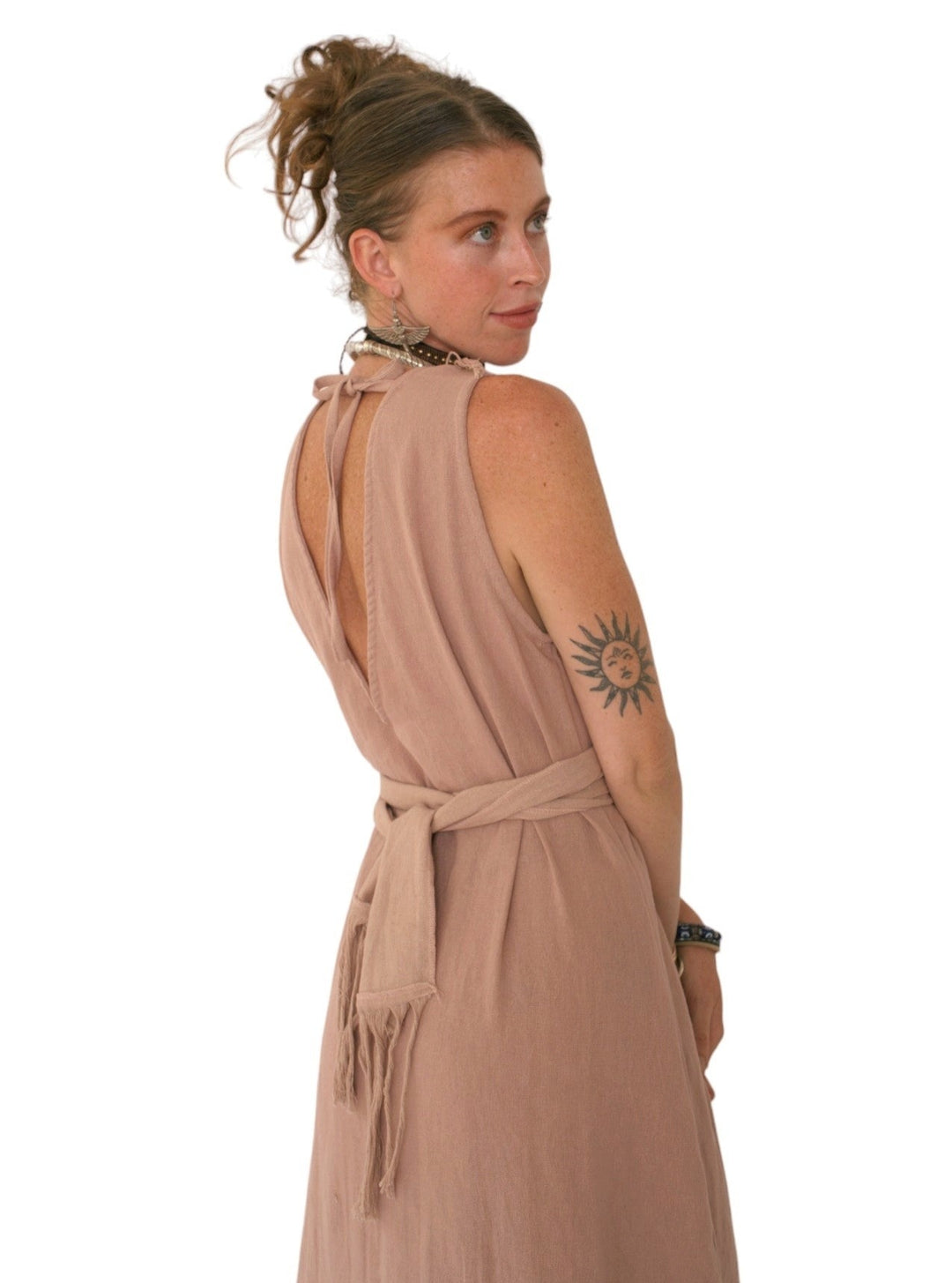 Organic Cotton Fringe Open Back Dress