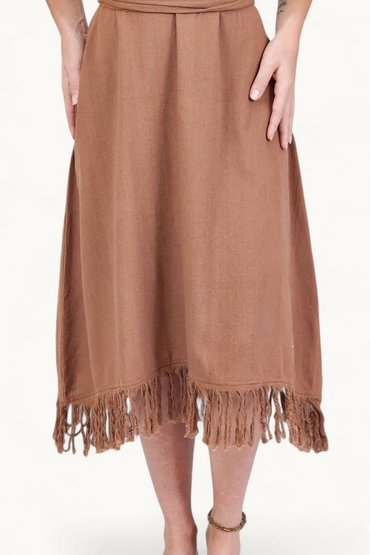 Organic Cotton Terracotta Fringe Dress (Open Back)