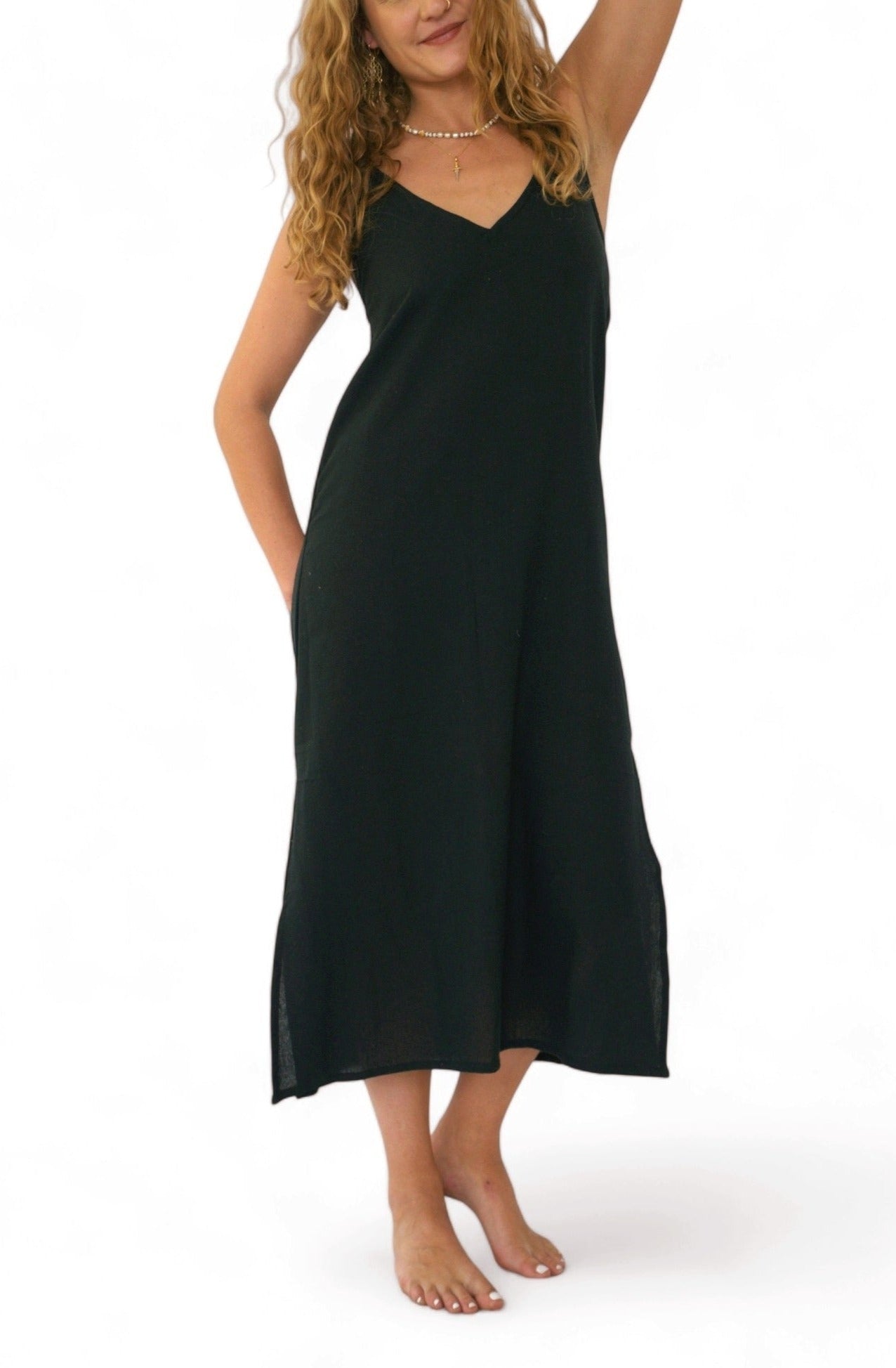 Organic Cotton Natural Dyed Black Dress - One Size
