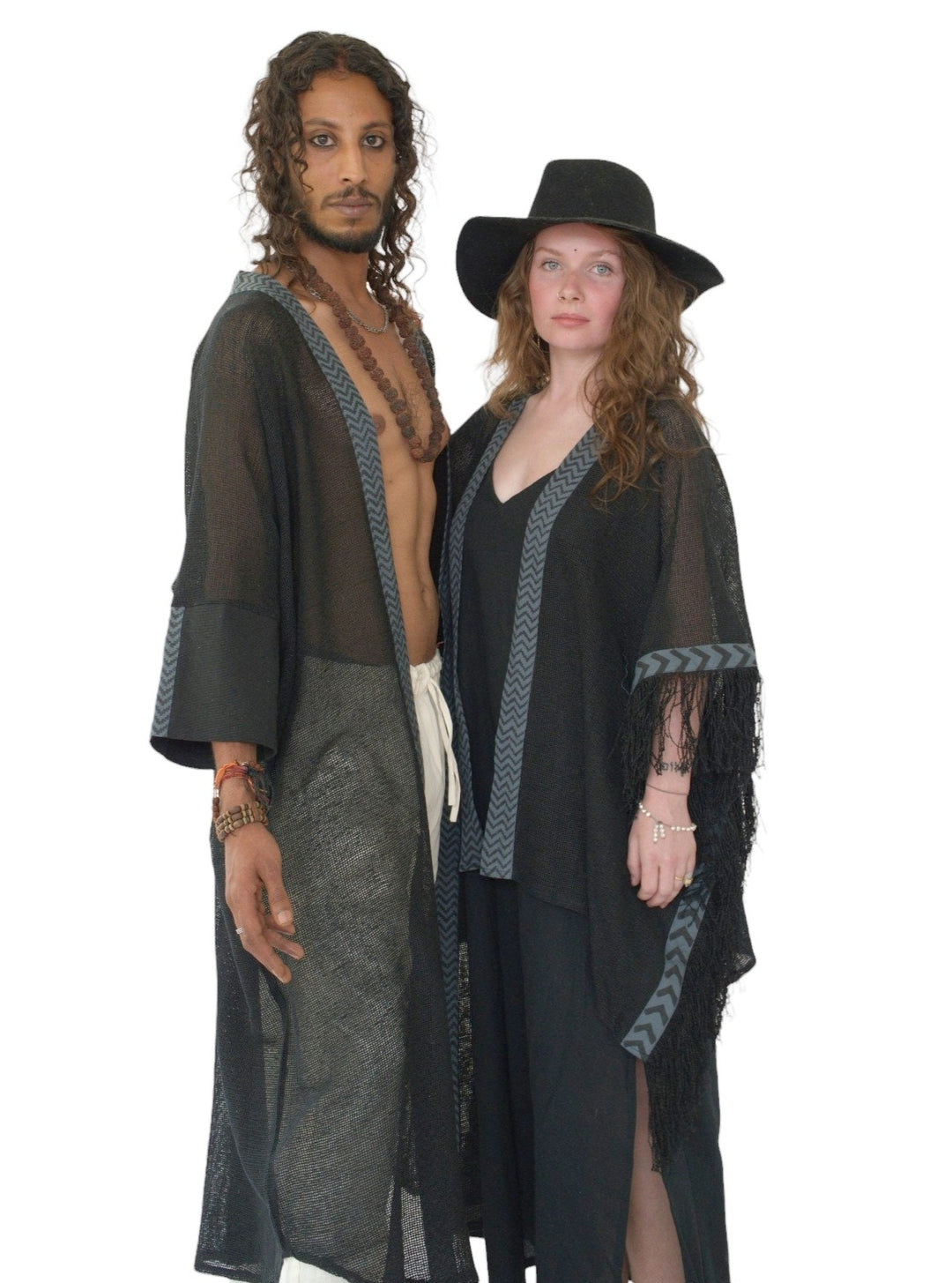 Black Organic Cotton Mesh Long Kimono