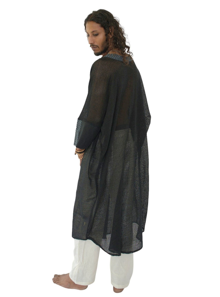 Black Organic Cotton Mesh Long Kimono