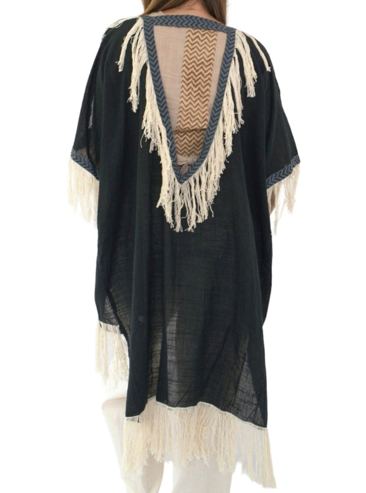 Black Organic Cotton Shrug with Fringe