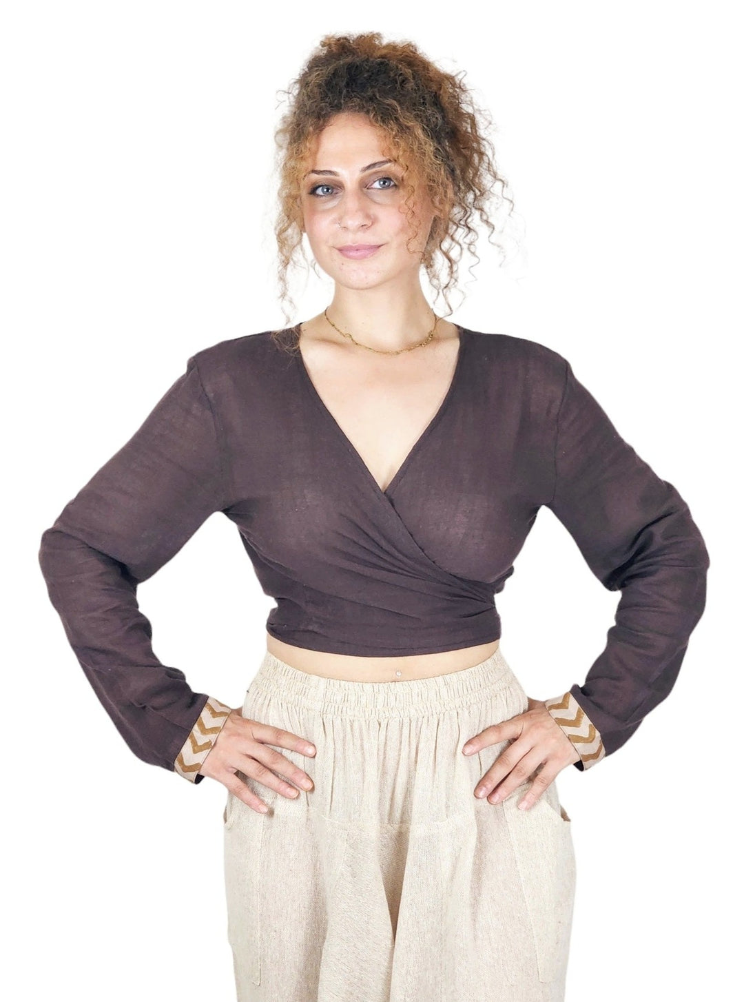 Cacao Long Sleeve Wrap Top