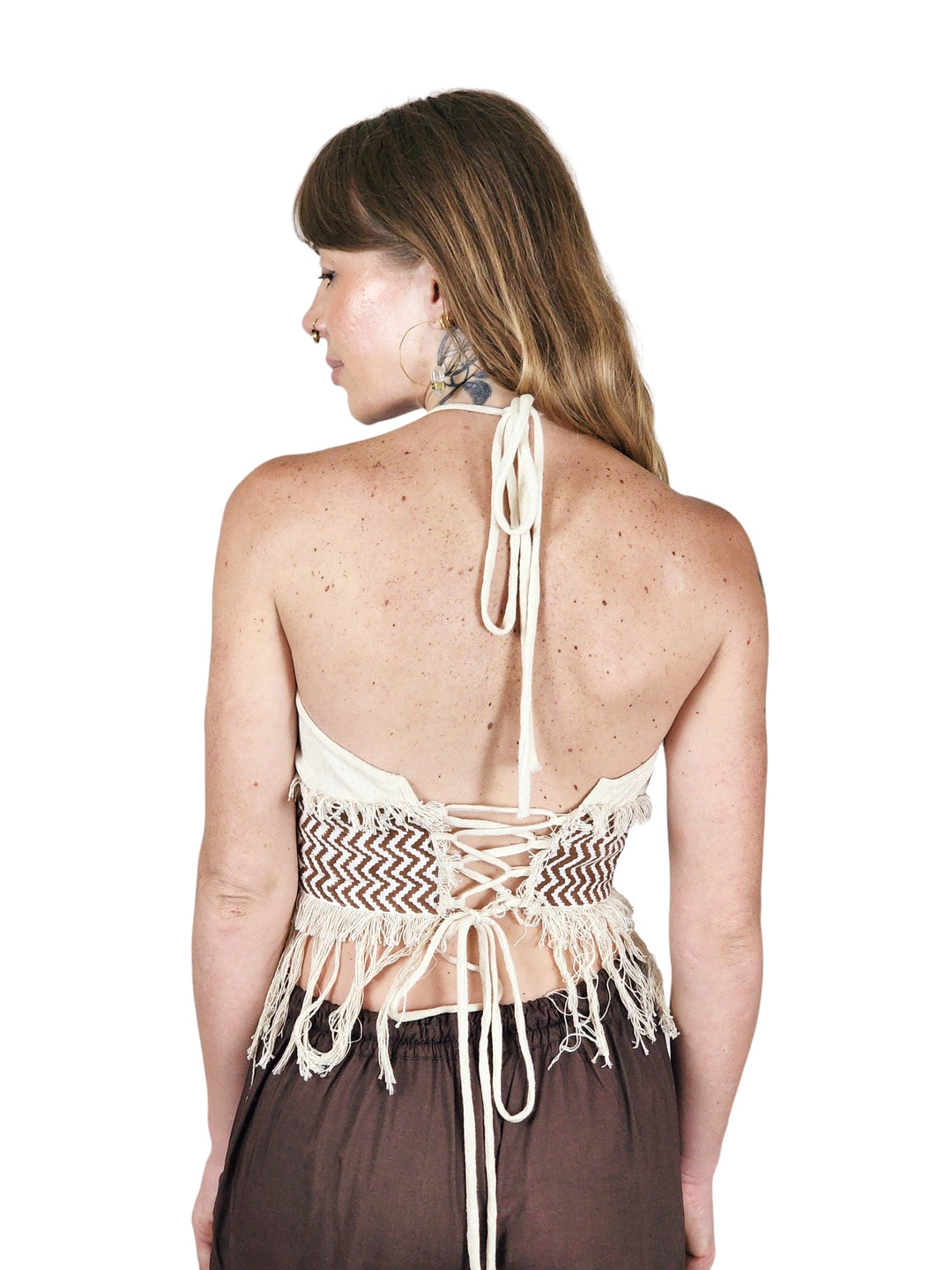 Organic Cotton Tribal Halter Top with Fringe