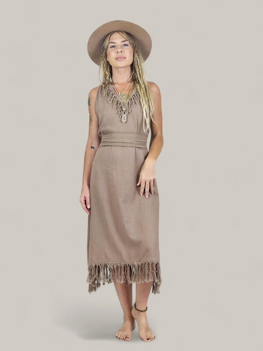 Organic Cotton Fringe Dress Open Back (Dusty Rose) – Sacred Ceremony Co