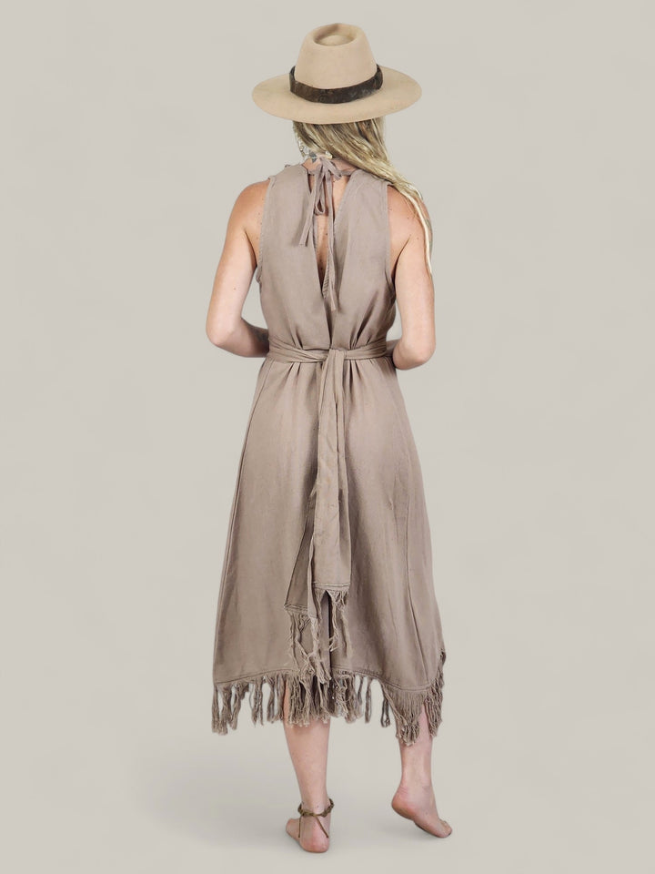 Organic Cotton Dusty Rose Fringe Dress (Open Back)