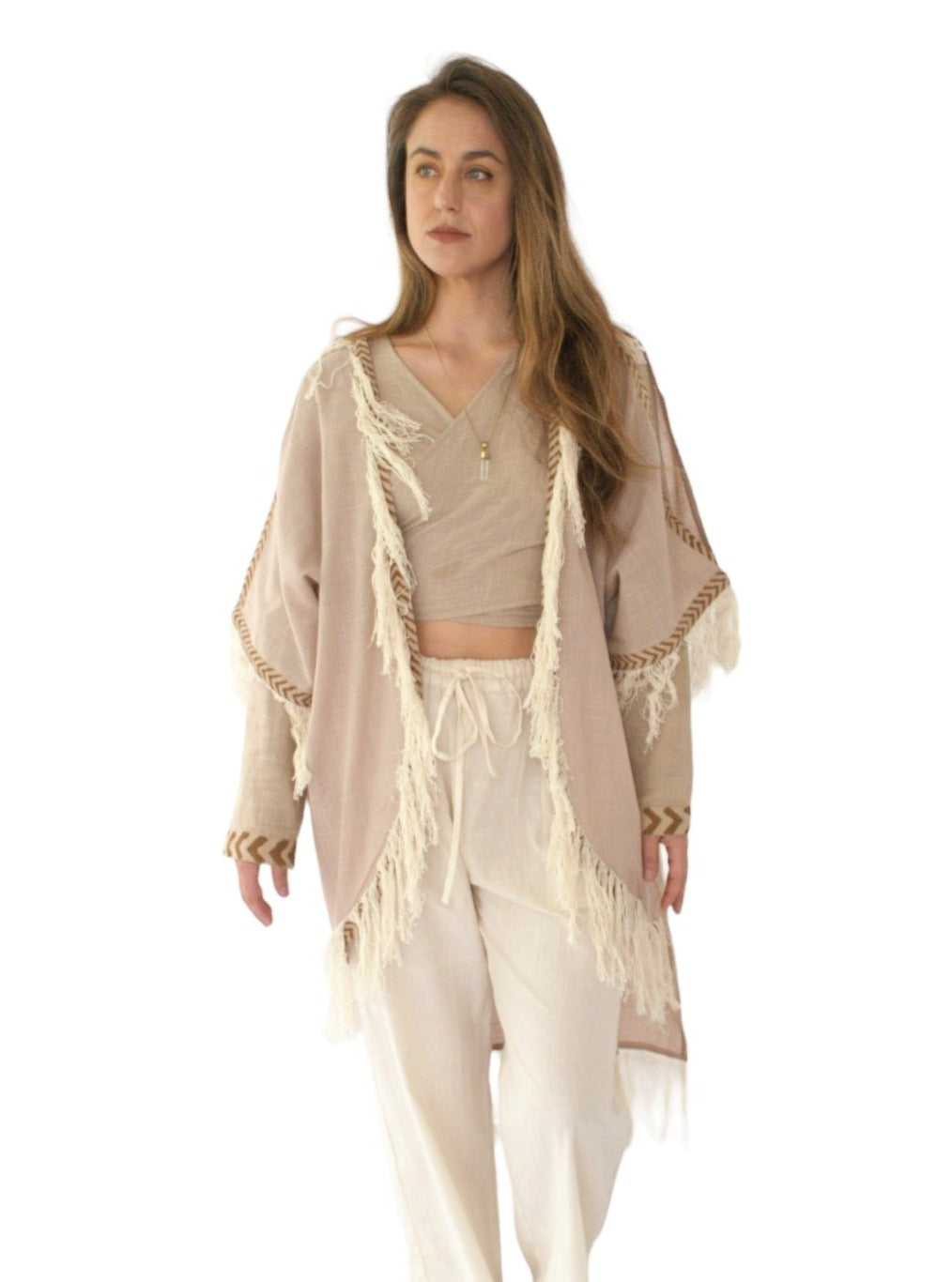 Dusty Rose Organic Cotton Shrug with Fringe