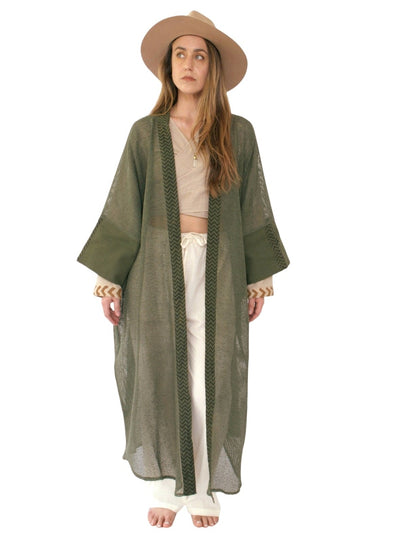 Forest Green Organic Cotton Mesh Long Kimono