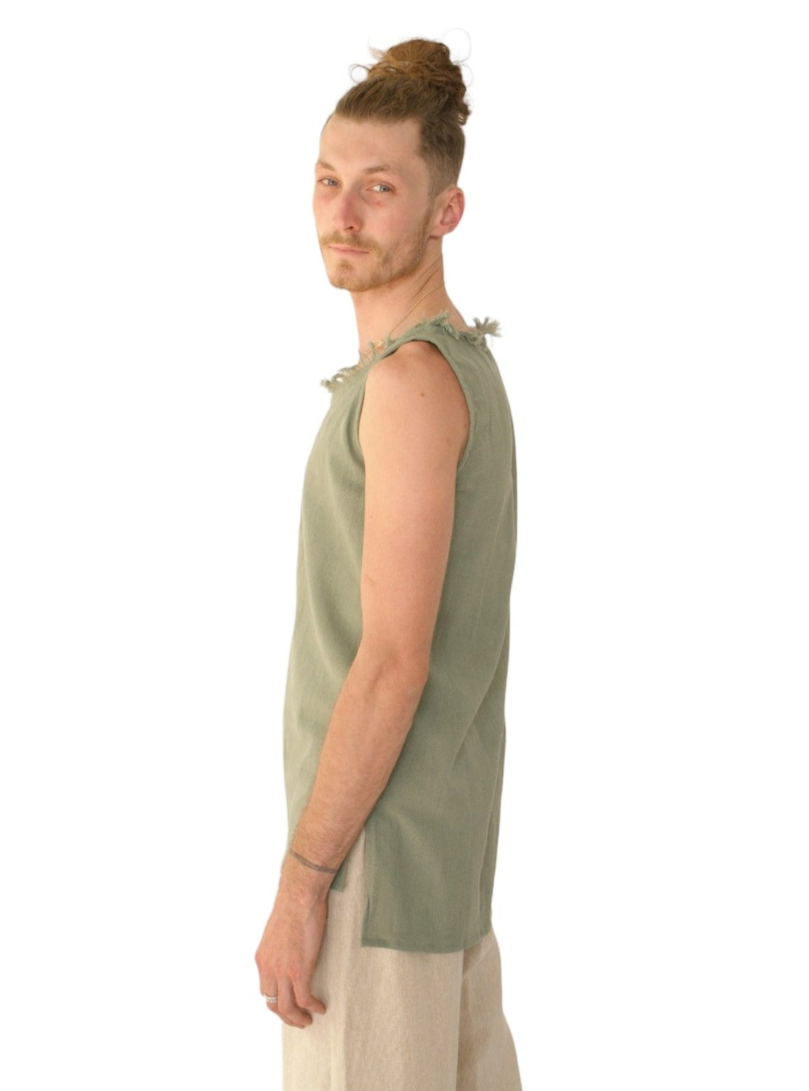 Men's Organic Cotton Sleeveless Shirt in Green Sage