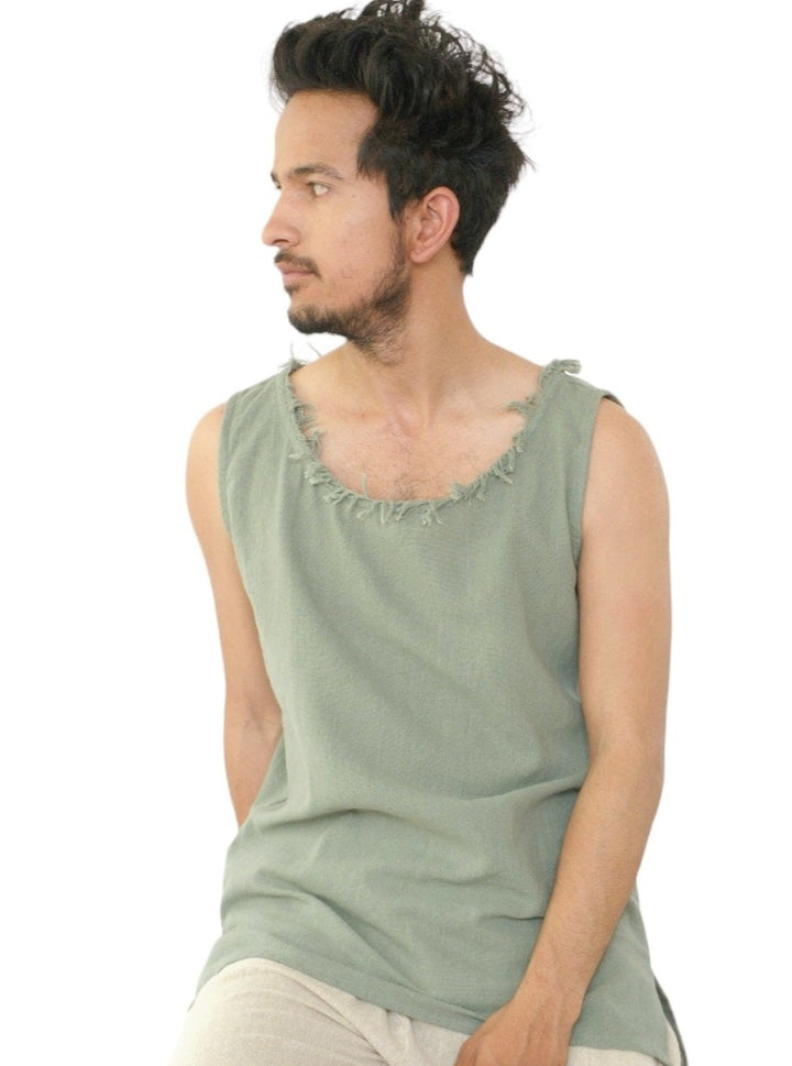 Men's Organic Cotton Sleeveless Shirt in Green Sage