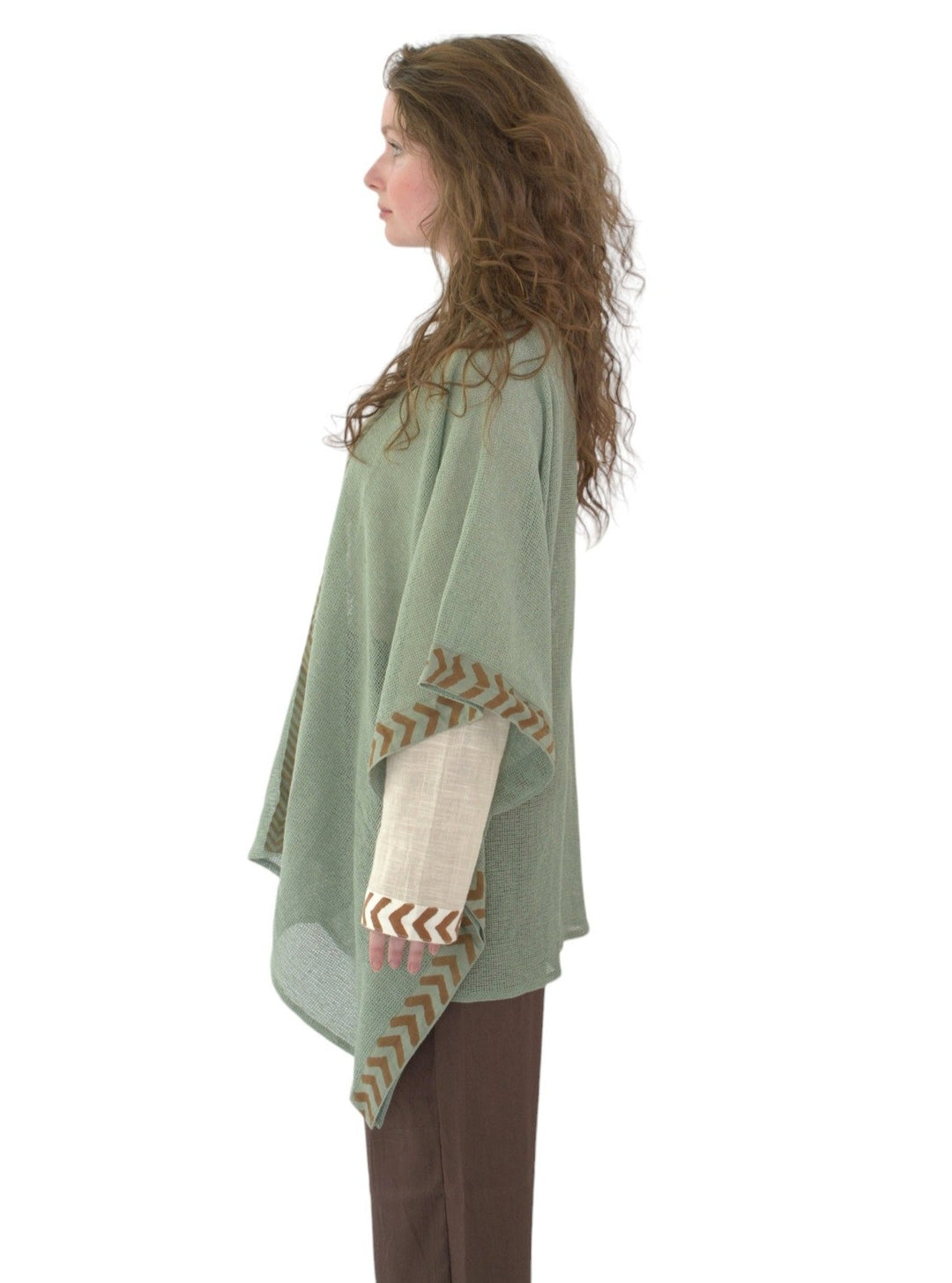 Green Sage Mesh Open Poncho