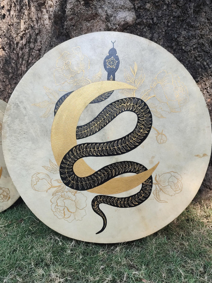 Hand Painted Serpent and Crescent Moon Medicine Drum