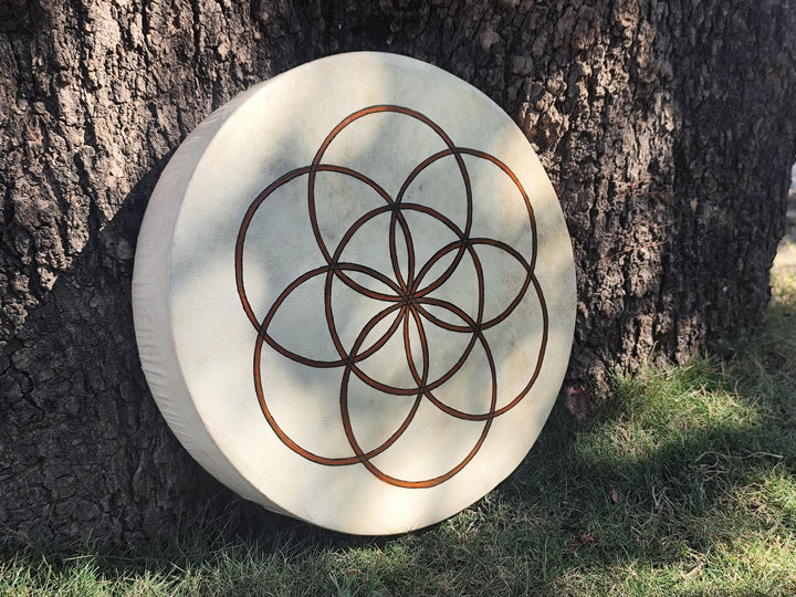 Seed of Life Sacred Geometry Medicine Drum, Hand Painted Shamanic Frame Drum for Sound Healing, Meditation and Ceremony