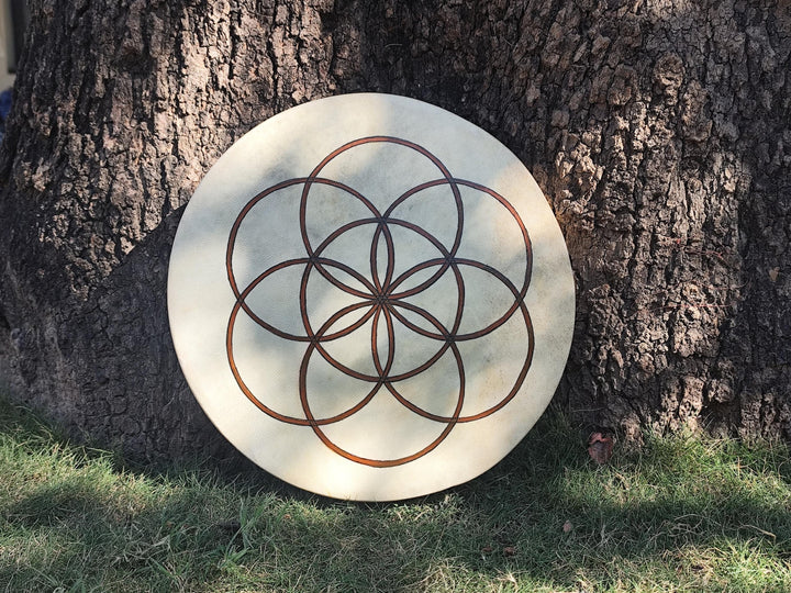 Seed of Life Sacred Geometry Medicine Drum, Hand Painted Shamanic Frame Drum for Sound Healing, Meditation and Ceremony