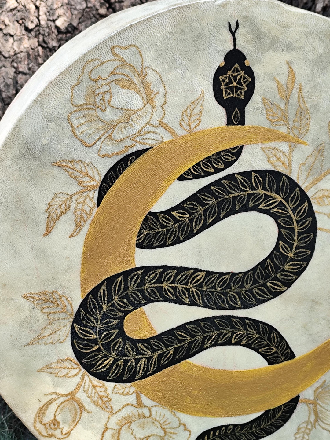 Hand Painted Serpent and Crescent Moon Medicine Drum
