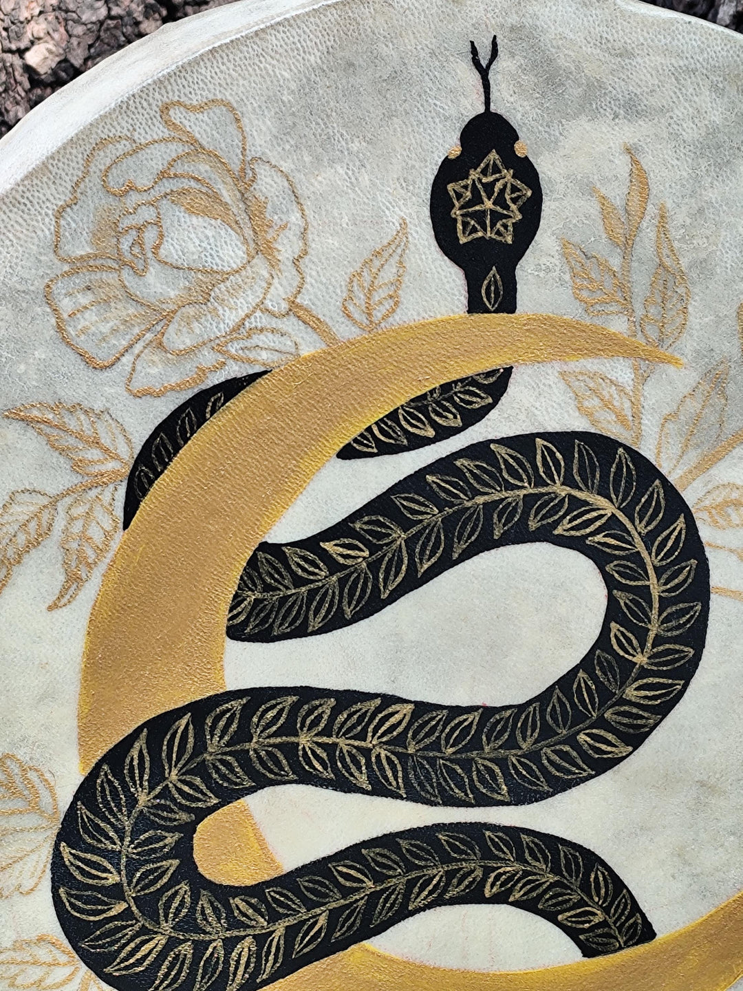 Hand Painted Serpent and Crescent Moon Medicine Drum