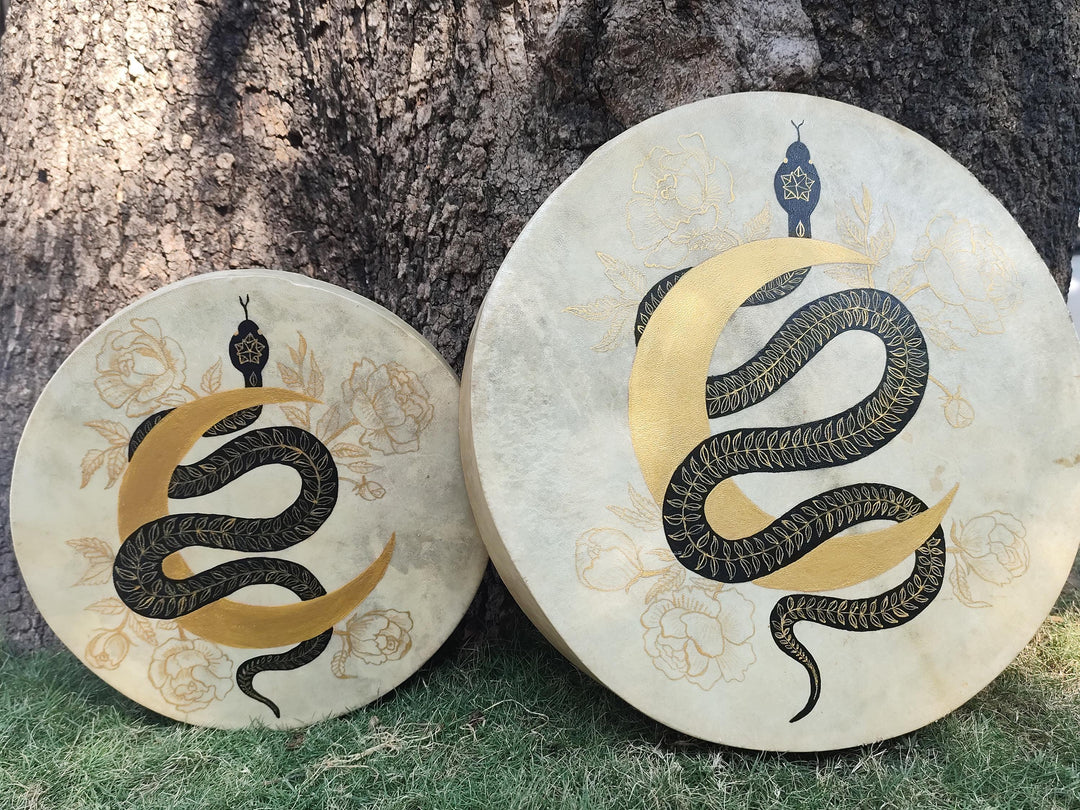 Hand Painted Serpent and Crescent Moon Medicine Drum
