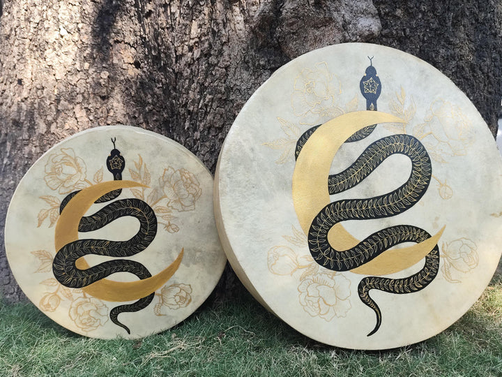 Hand Painted Serpent and Crescent Moon Medicine Drum