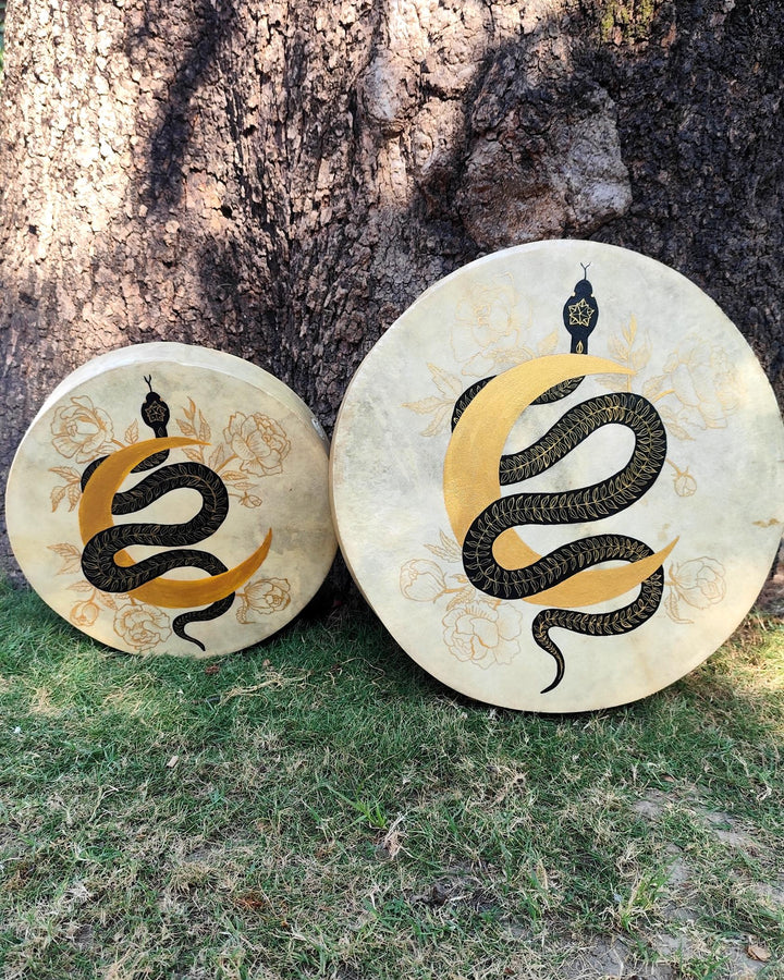 Hand Painted Serpent and Crescent Moon Medicine Drum