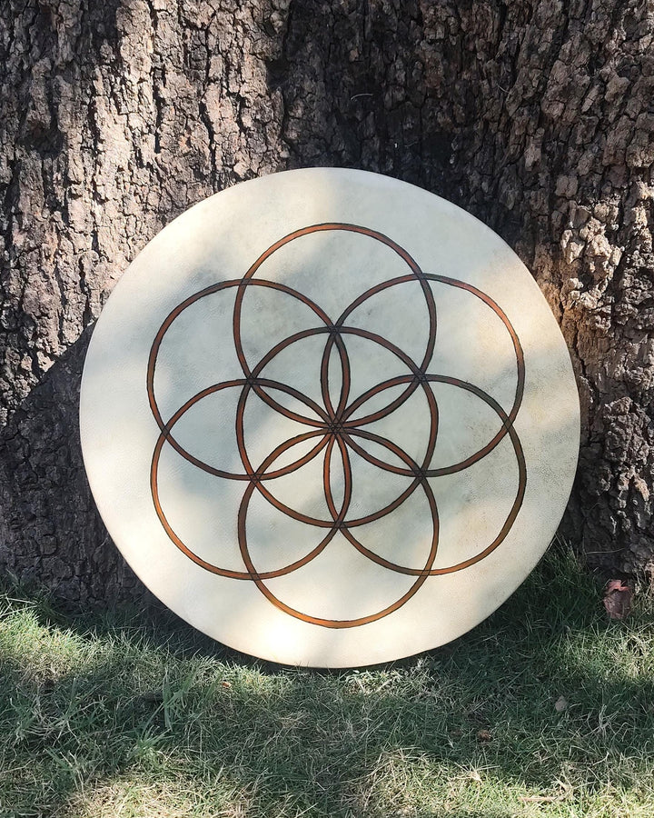 Seed of Life Sacred Geometry Medicine Drum, Hand Painted Shamanic Frame Drum for Sound Healing, Meditation and Ceremony