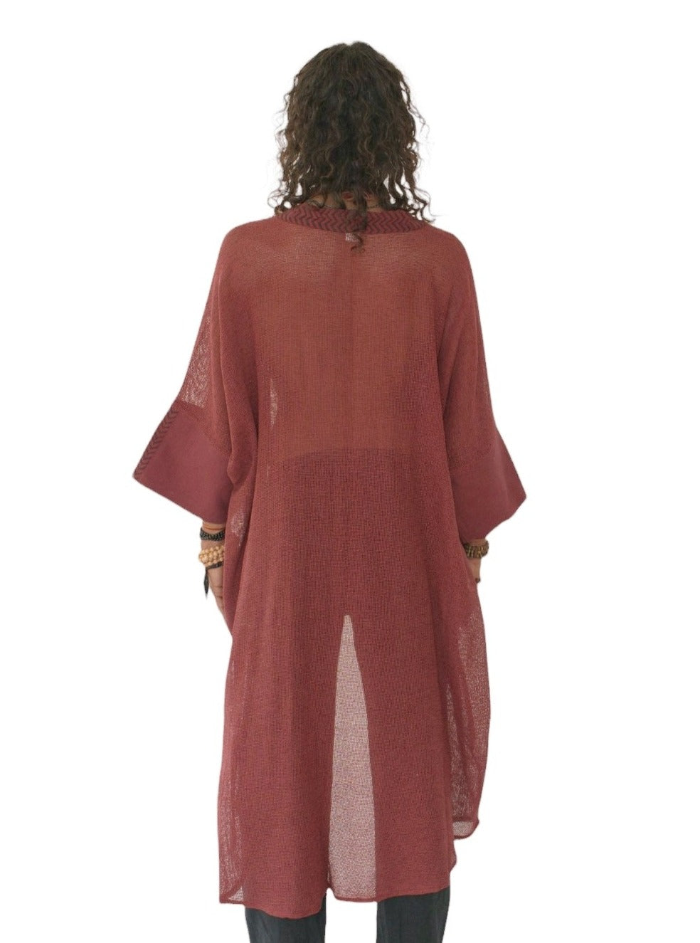 Maroon Organic Cotton Mesh Long Kimono