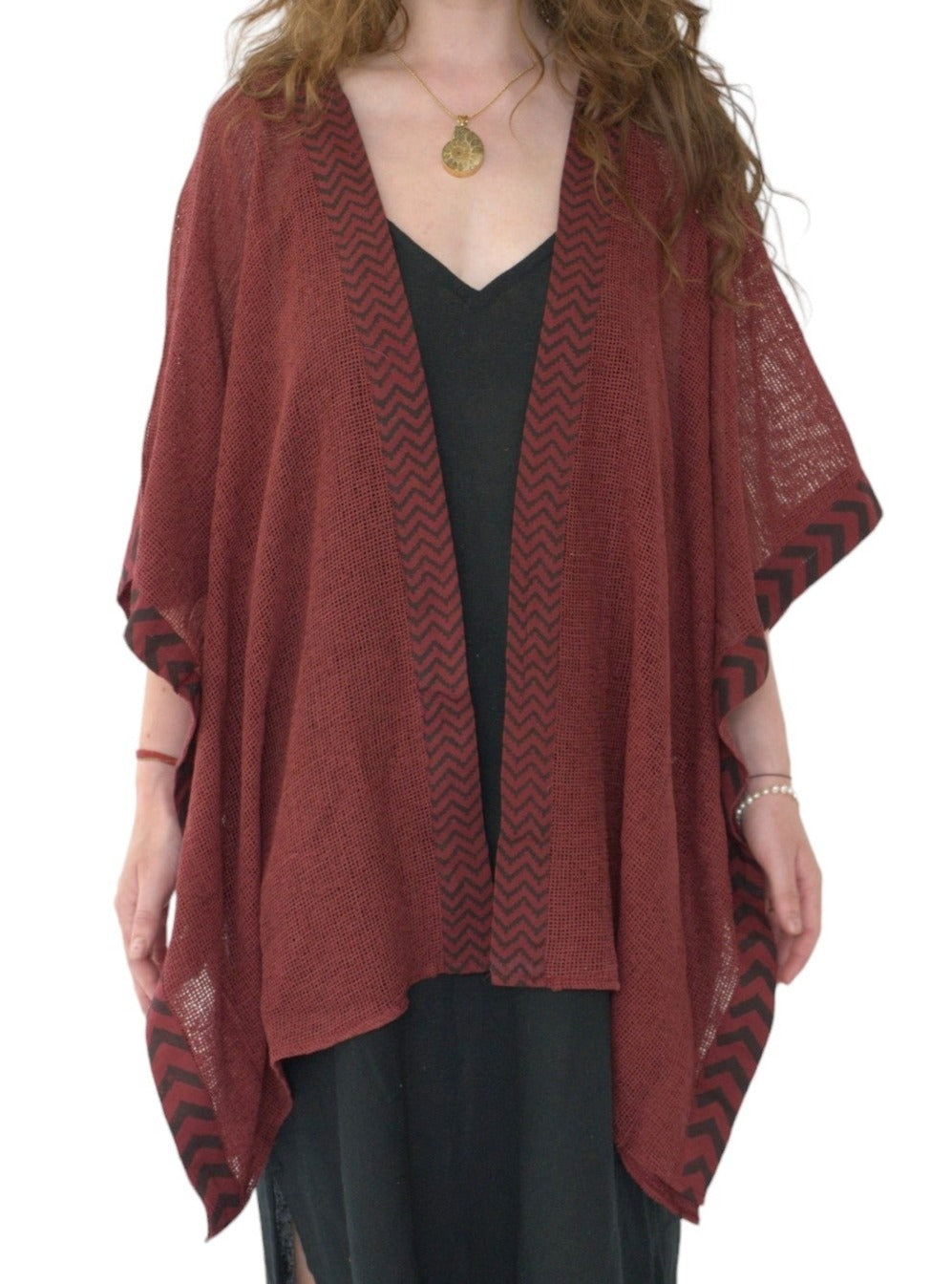 Maroon Mesh Open Poncho