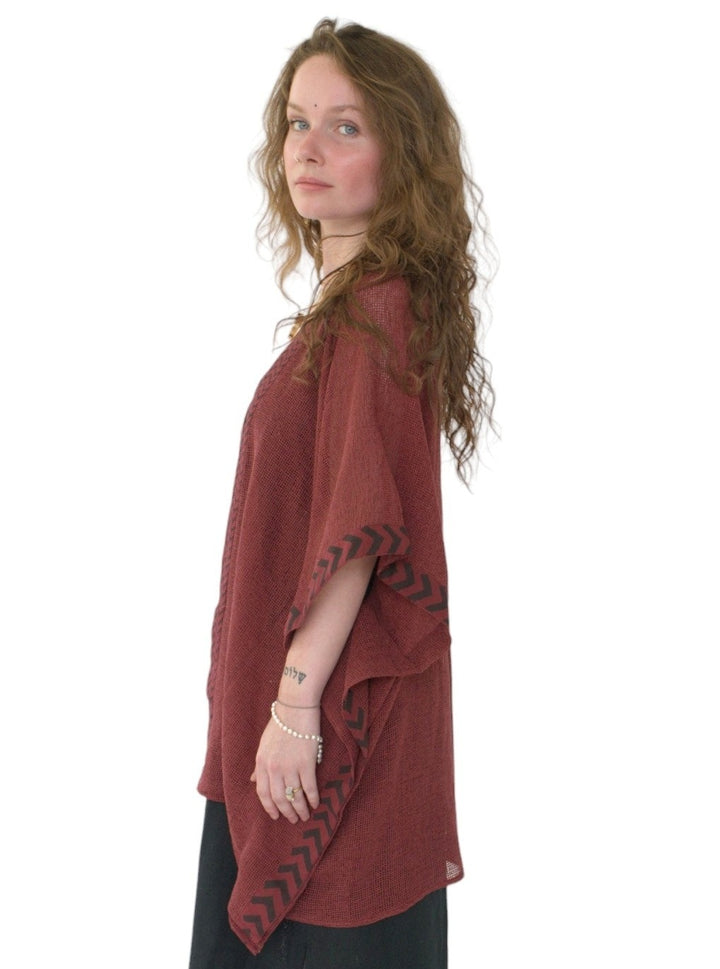 Maroon Mesh Open Poncho