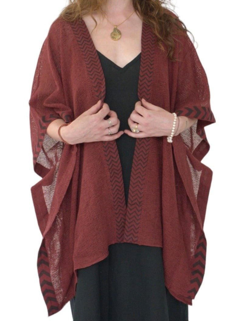 Maroon Mesh Open Poncho