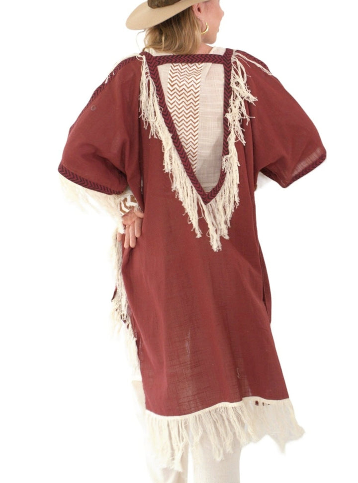 Maroon Organic Cotton Shrug with Fringe