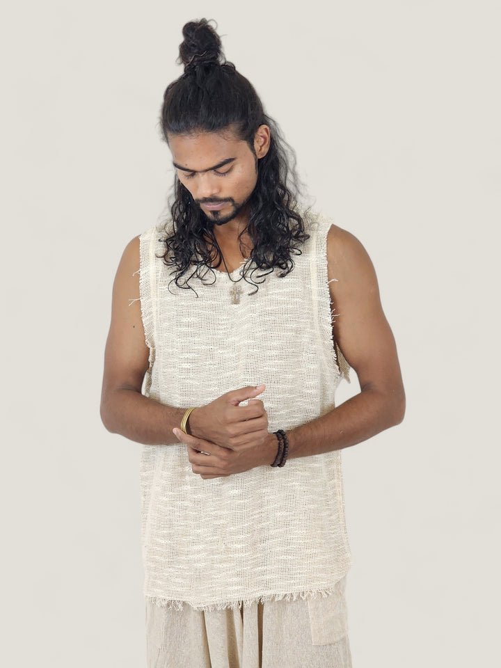 Woven Raw Cotton Sleeveless Men's Tank