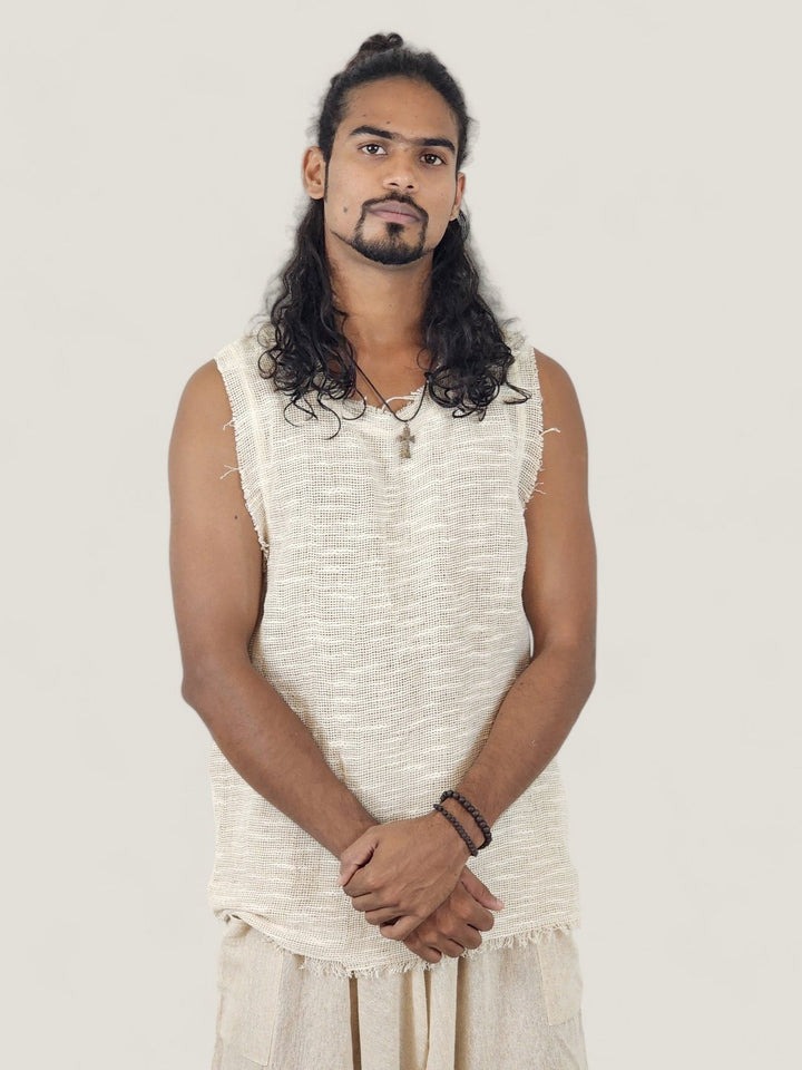 Woven Raw Cotton Sleeveless Men's Tank