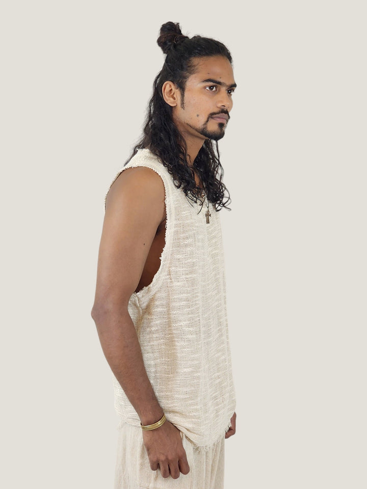 Woven Raw Cotton Sleeveless Men's Tank