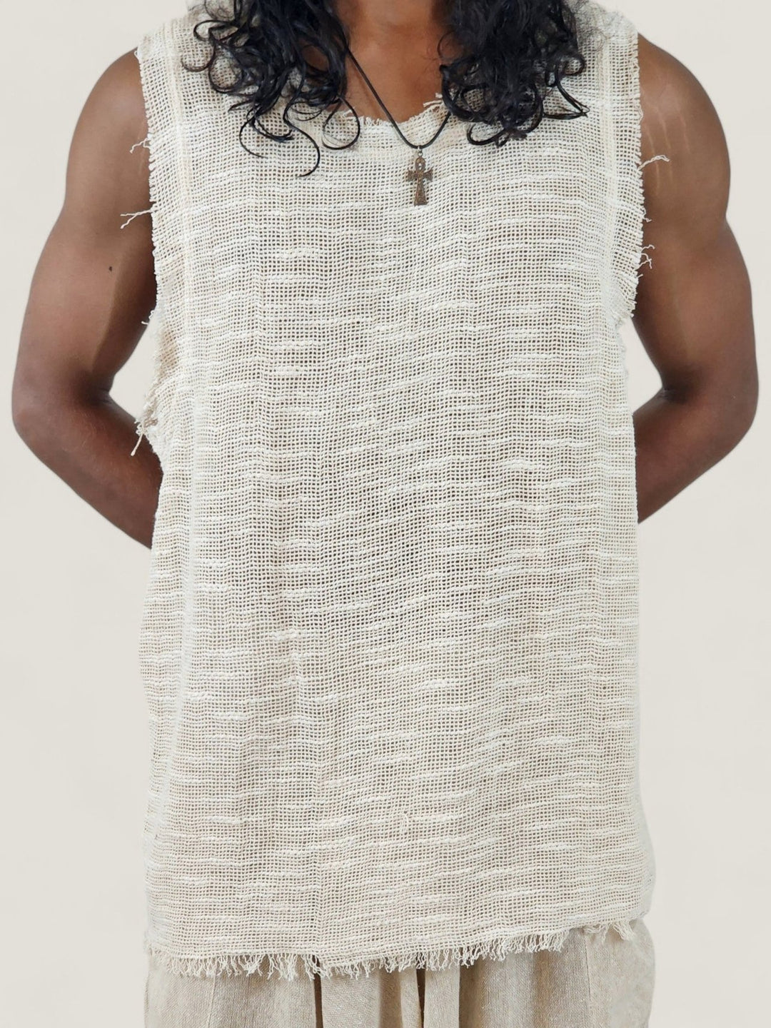 Woven Raw Cotton Sleeveless Men's Tank