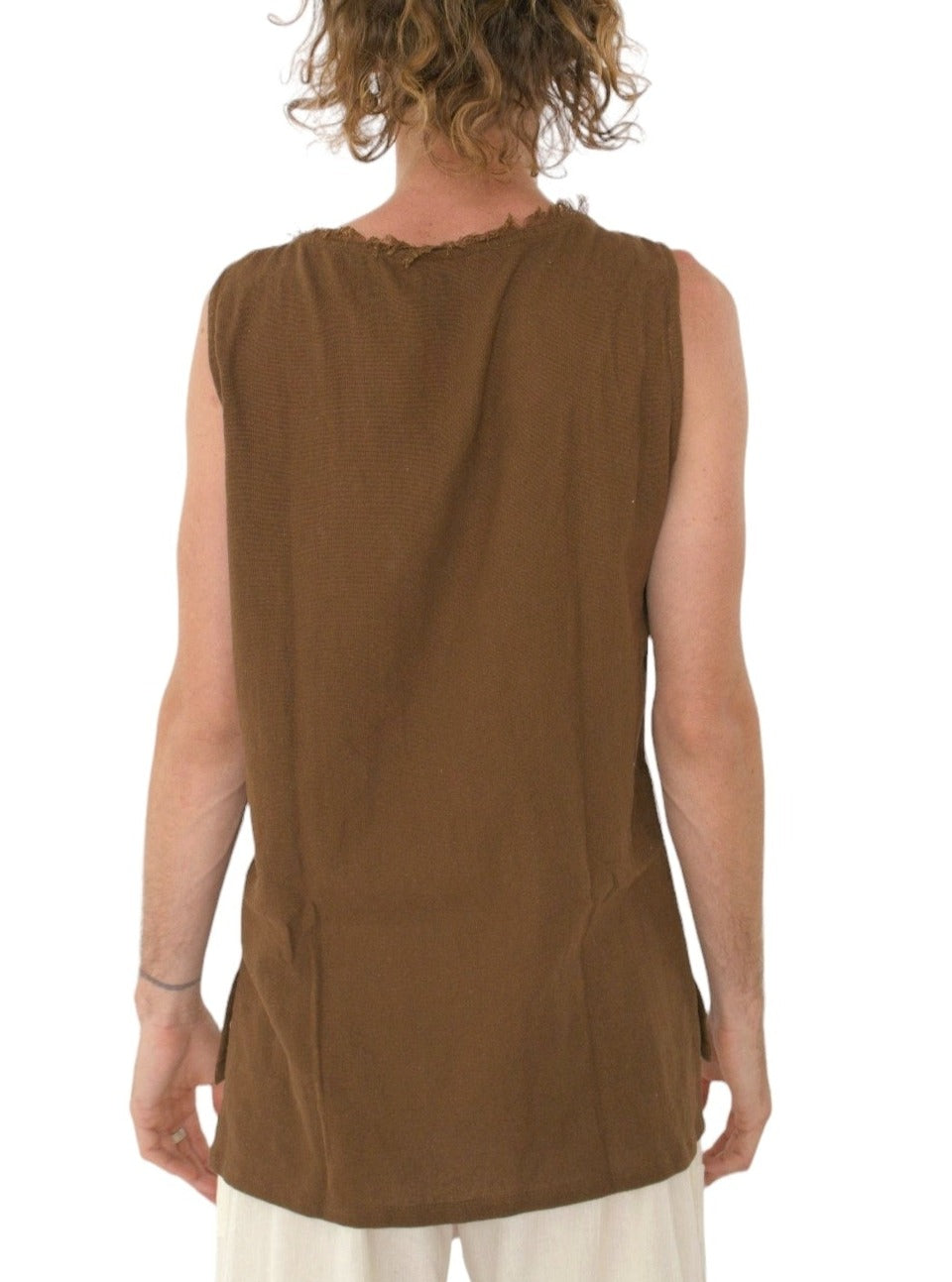 Men's Organic Cotton Sleeveless Shirt in Cacao