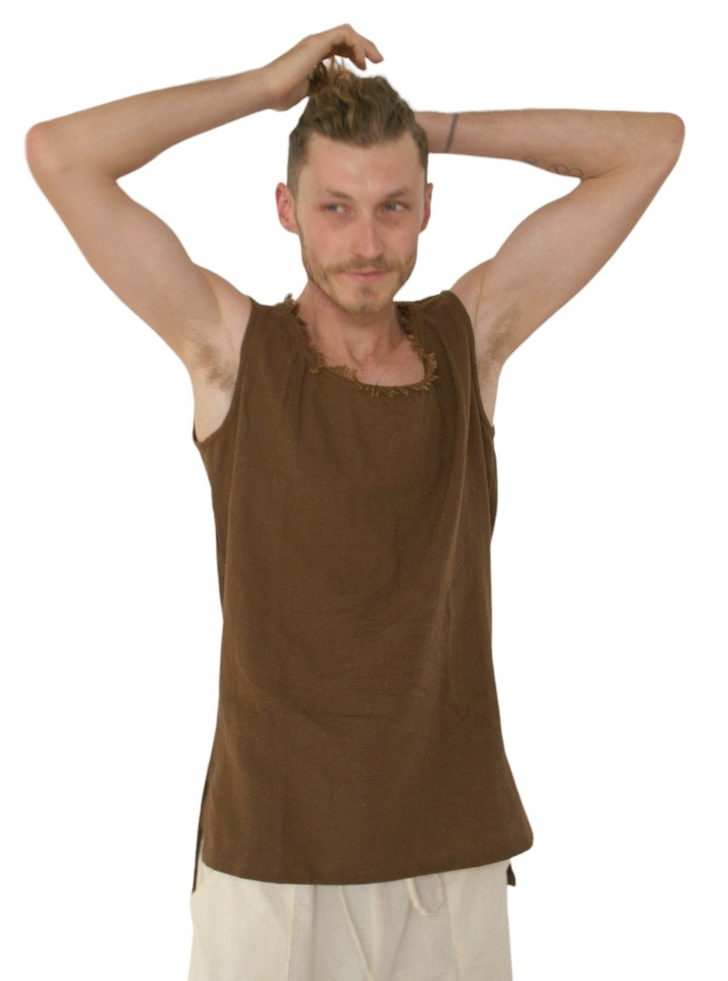 Men's Organic Cotton Sleeveless Shirt in Cacao
