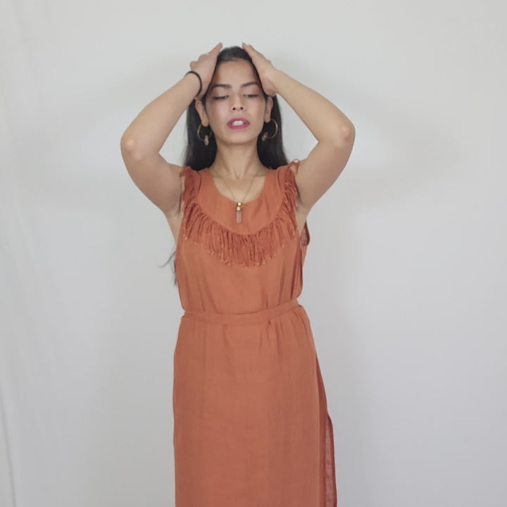 Orange Organic Linen Maxi Dress