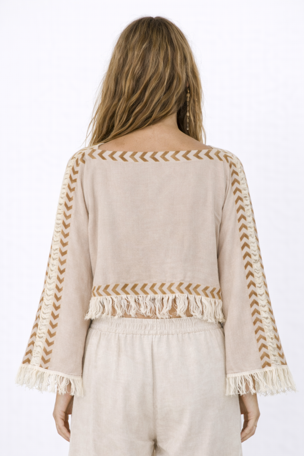 Long Sleeve Crop Top with Fringe (Dusty Rose)