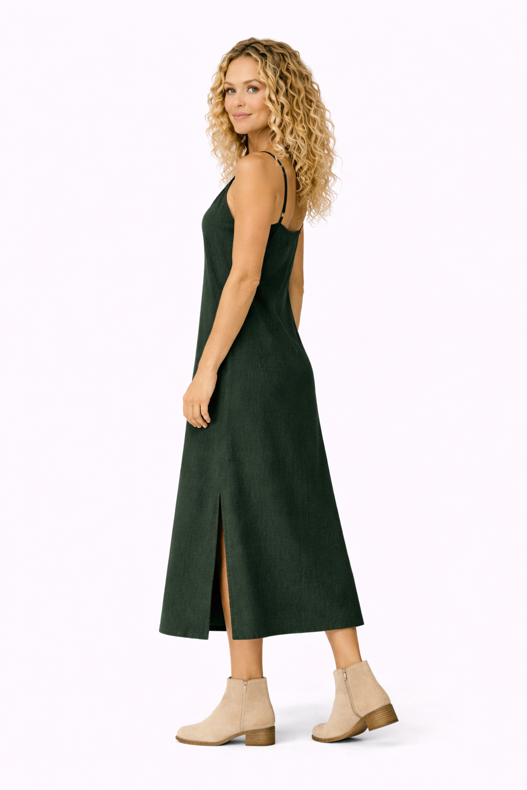 Organic Cotton Strap Dress (Forest Green)