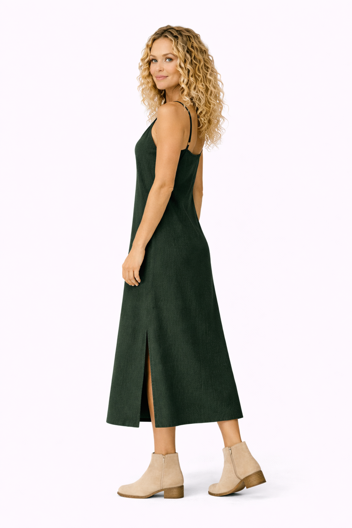 Organic Cotton Strap Dress (Forest Green)