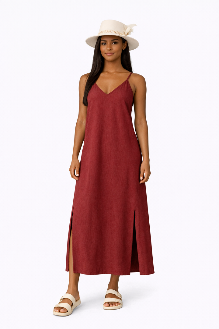 Organic Cotton Strap Dress (Maroon)