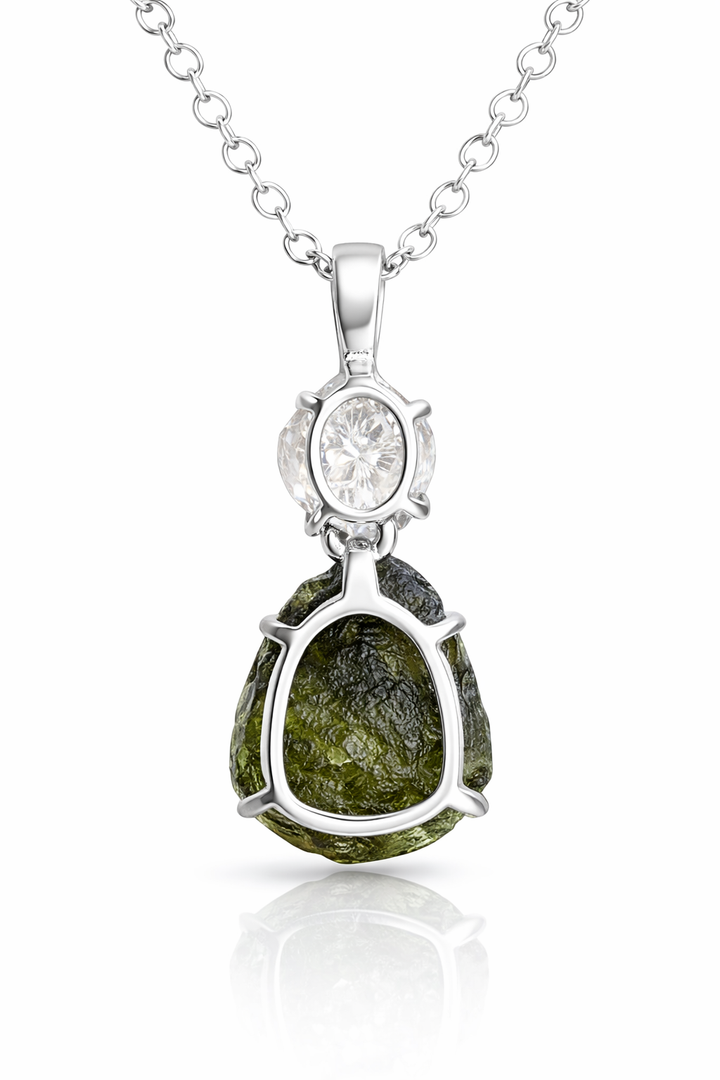 Moldavite and Herkimer Sterling Silver Necklace