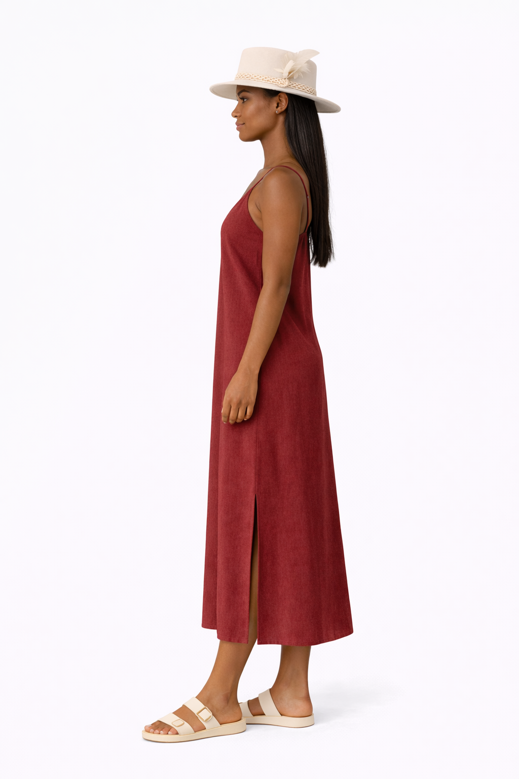 Organic Cotton Strap Dress (Maroon)