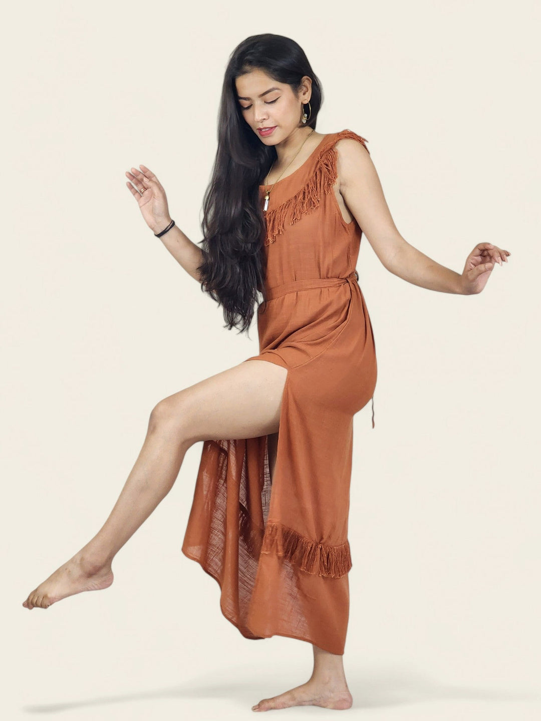 Orange Organic Linen Maxi Dress