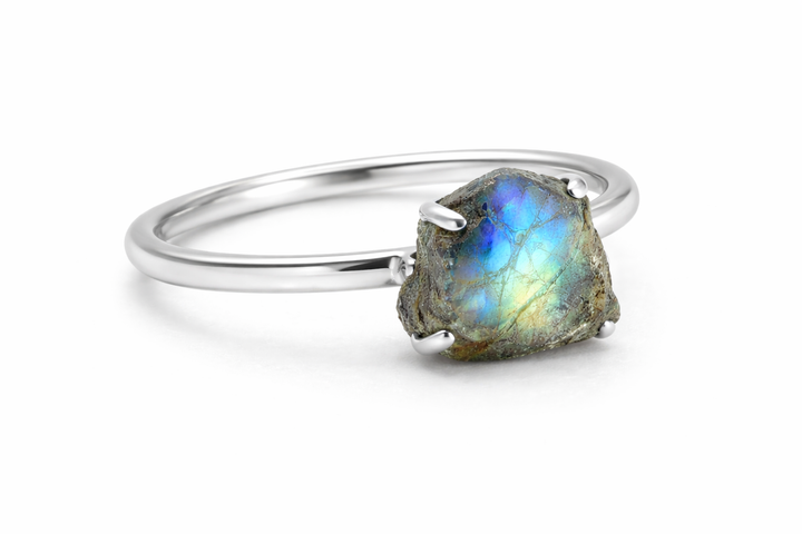 Raw Labradorite Rough Mineral Prong Ring